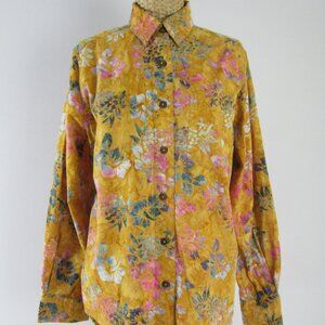 Pete HuntingtonWomens Large Sunflower Yellow Floral Cotton Shirt Handcrafted